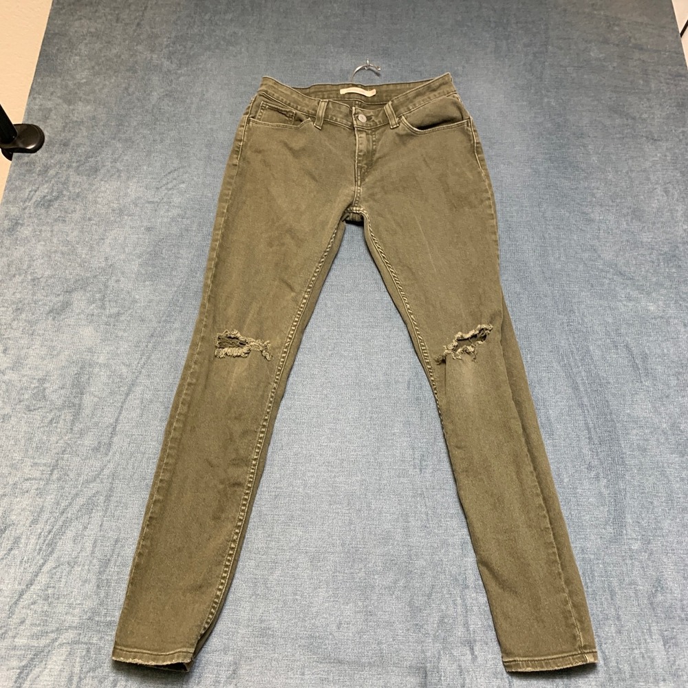 Levi's 535 Super Skinny Jeans Women 29 Olive Green Distressed White Tab 5-Pocket